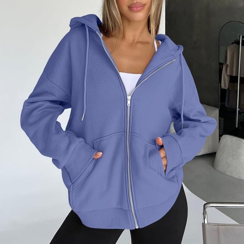 Trendy Queen Women’s Lilac Purple Long Sleeve Zip Up Oversized Hoodie. Sz: M